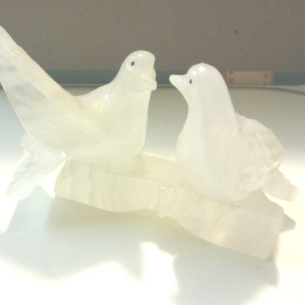 Pretty Pair of Frosted Glass Birds Art Sculpture